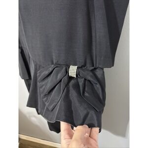 VTG Dress 80s 90s Black Taffeta Puff Sleeve 8 formal Gown Silver‎ Bling Bow Glam